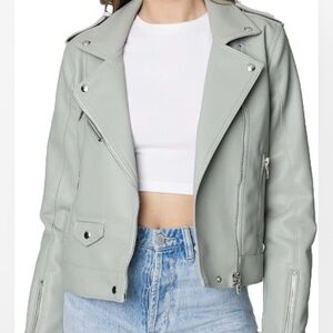 BlankNYC Women’s Faux Leather Moto Jacket – Light Blue Asym Zip Biker Size XS
